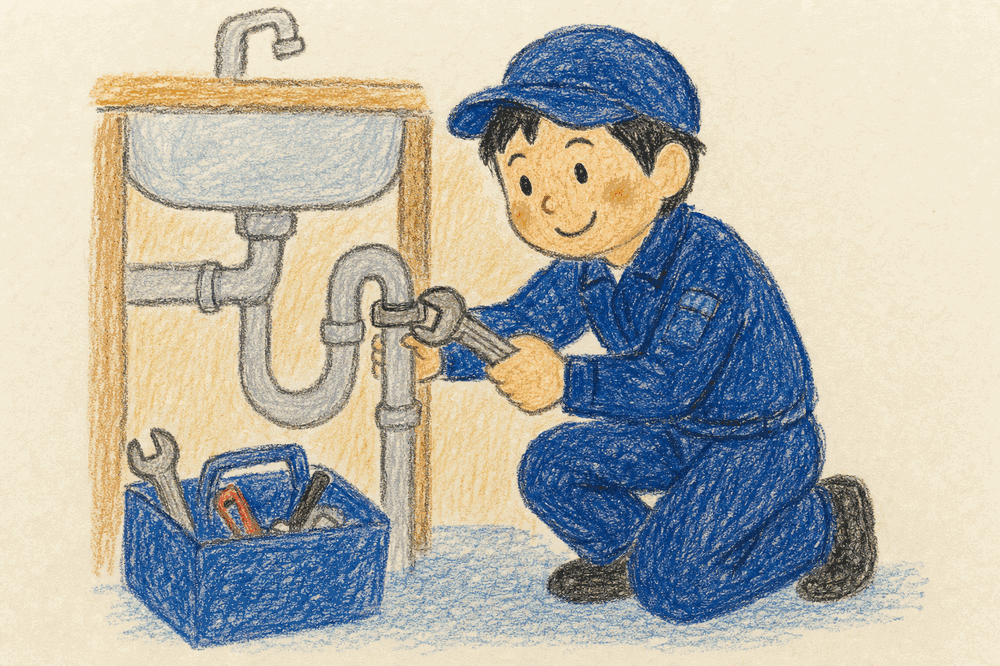 水道修理の職人が作業するイメージ